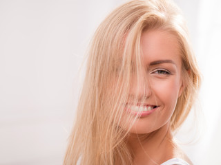 Naklejka premium Beautiful blond girl expresses different emotions
