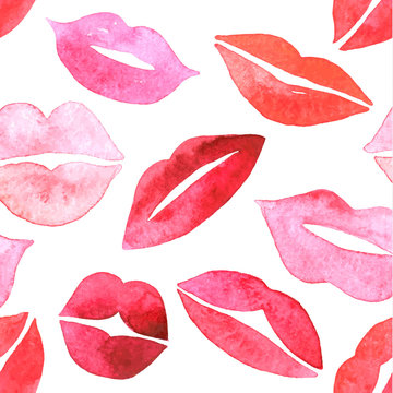 Watercolor lips seamless pattern.
