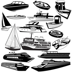 Great vector collection of different boat black icons