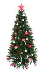 Decorated Christmas tree with patchwork ornament red star