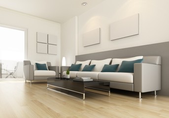 Living room of interior 3d rendering decorated