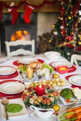 Fototapeta na wymiar Christmas dinner table with food