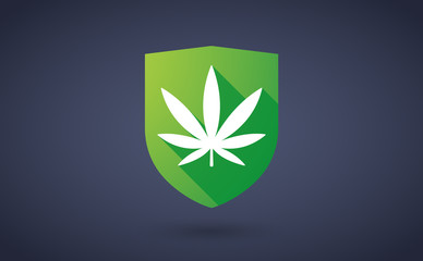 Long shadow shield icon with a marijuana leaf
