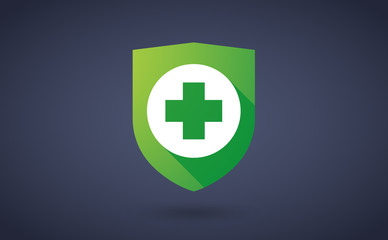 Long shadow shield icon with a pharmacy sign