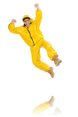 Modern dancer in yellow dress isolated on white