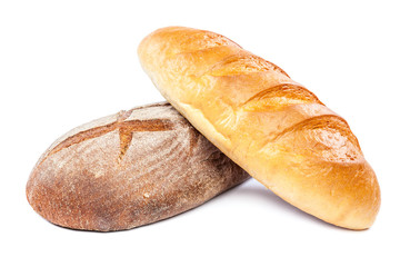 Bread on white background. Wheat and rye.