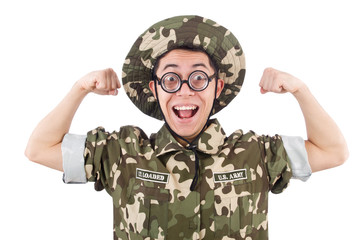 Funny soldier in military concept