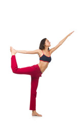 Obraz premium Young woman doing exercises on white