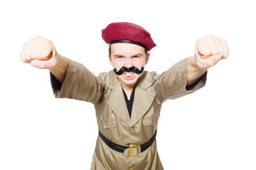 Funny soldier in military concept