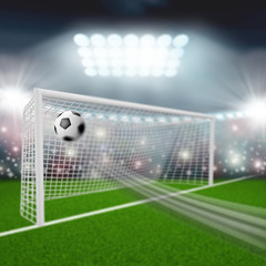 soccer ball flies into the goal