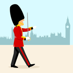 Simple cartoon of an English Royal Guard
