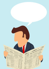 A man reading newspaper with blank bubble text