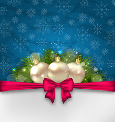 Christmas elegance card with fir branches and glass balls