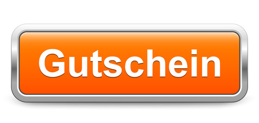 Gutschein – orange metallisch Schild Knopf