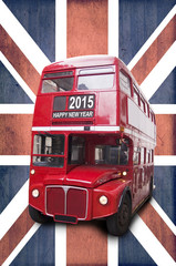 2015 happy new year written on a London red bus