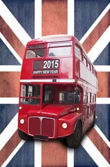 Fotobehang Gelukkig nieuwjaar 2015 geschreven op een rode bus in Londen © Delphotostock
