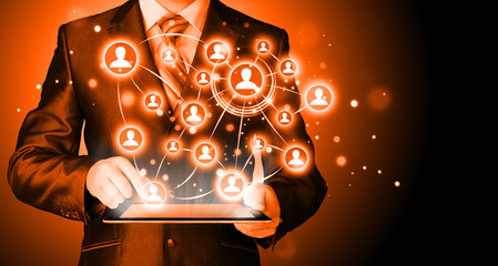 Business man using tablet PC social connection