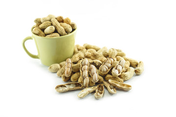 Peanuts, beans isolated on white background