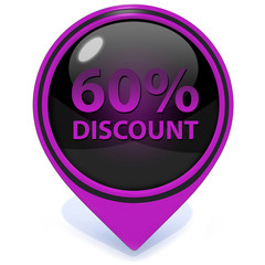 Discount sixty percent pointer icon on white background