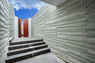 Natural stone wall and staircase in luxury villa