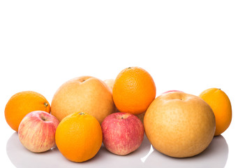 Gala apples, Nashi Asian pears and oranges over white background