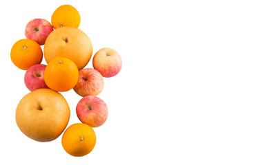 Gala apples, Nashi Asian pears and oranges over white background