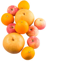 Naklejka na ściany i meble Gala apples, Nashi Asian pears and oranges over white background