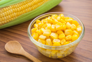 Sweet kernel corn in glass bowl