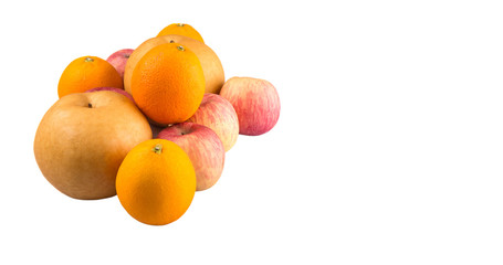 Gala apples, Nashi Asian pears and oranges over white background