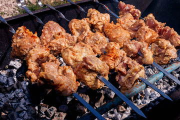 pork kebabs grilling