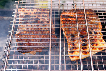 kebabs from salmon, ready