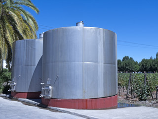 Obraz premium some wine metallic fermentation tanks