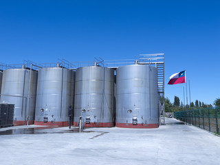 Fototapeta premium some wine metallic fermentation tanks