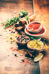 Colorful mix of various spices and herbs