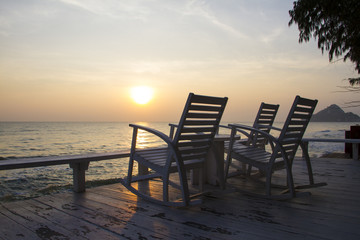 Fototapeta na wymiar Rocking Chair at the terrace, Sunrise