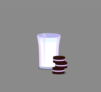 Glass Of Milk And Sandwich Cookie Image