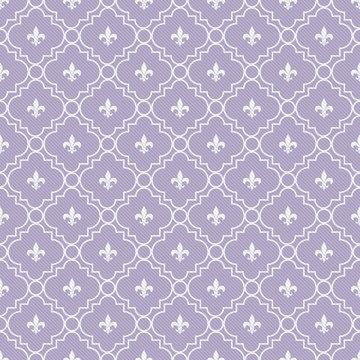 White and Purple Fleur-De-Lis Pattern Textured Fabric Background