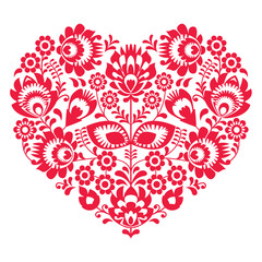 Valentines Day folk art red heart - Polish pattern