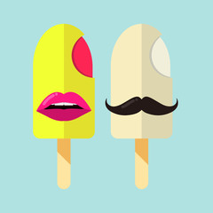 Ice cream family in funny flat colors