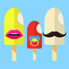 Ice cream family in flat colors design.