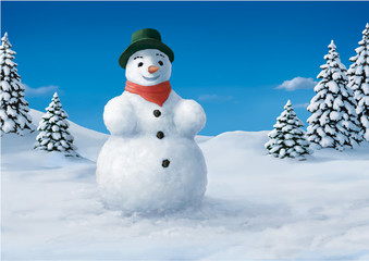 Schneemann in Winterlandschaft