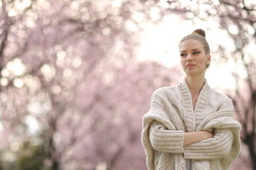 Beautiful Lady in the park in spring time