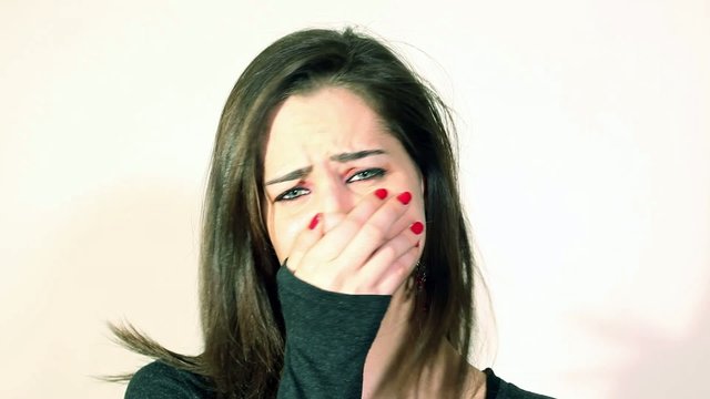 Sad girl crying for bad news