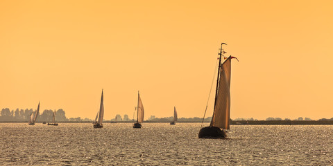 Panoramic image of Frisian Dutch sailing ships