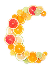 Vitamin C concept (letter C made of citrus slices)