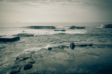 Waves on the stone coast