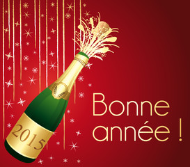 Bonne année 2015 ! Carte de voeux Champagne rouge et or.