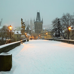 Charles bridge in winter, Prague, Czech Republic