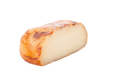 half heads of cheese with paprika isolated on white background