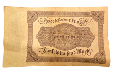 Fototapeta na wymiar Inflationsgeld Reichsbanknote vom 19.11.1922 Fünfzigtausend